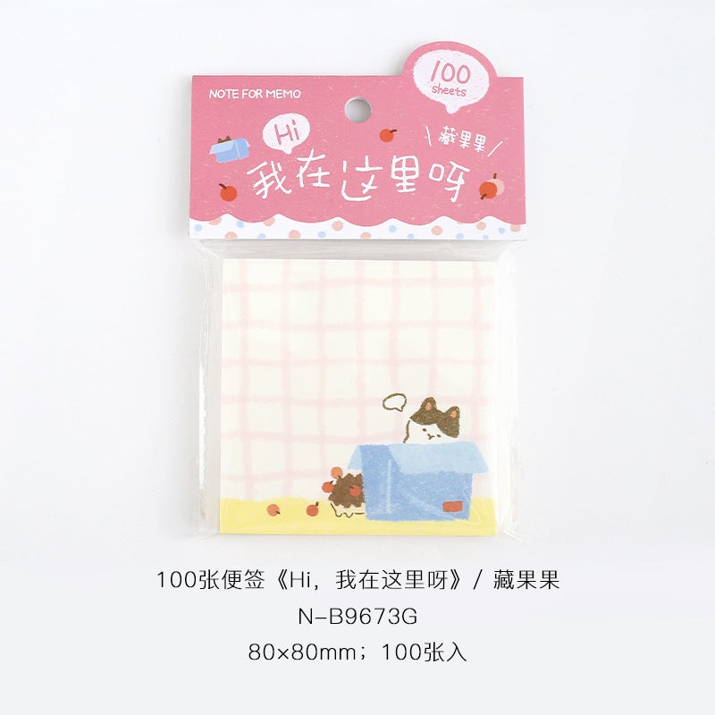 Note For 100 Sticky Notes Hi, I'M Here Japanese Style Cute Message Memo Notebook Material Paper - Image 1
